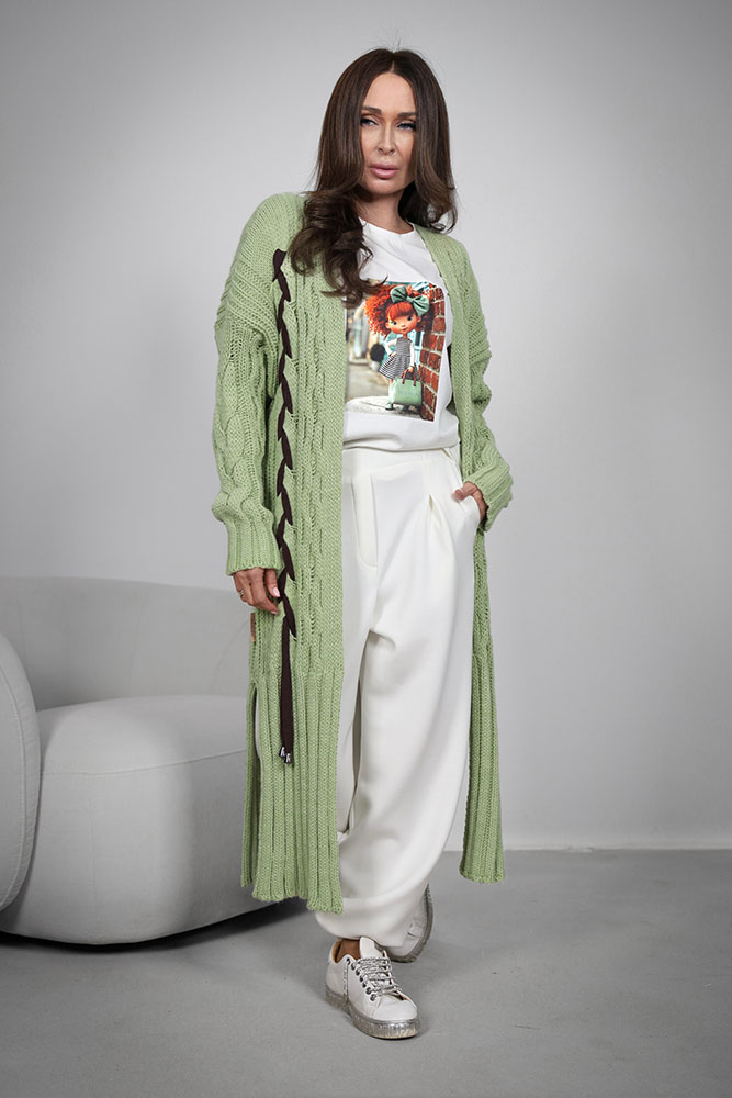 Kardigan damski - Long Pleciony Warkocz